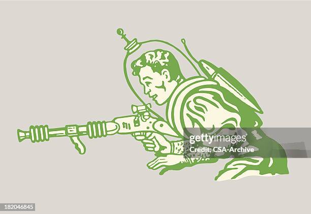 space man with ray gun - astronaut helm stock illustrations