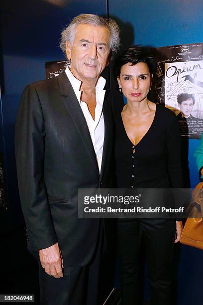 Writer Bernard-Henri Levy and politician Rachida Dati attend 'Opium' movie Premiere, held at Cinema Saint Germain in Paris on September 27, 2013 in...