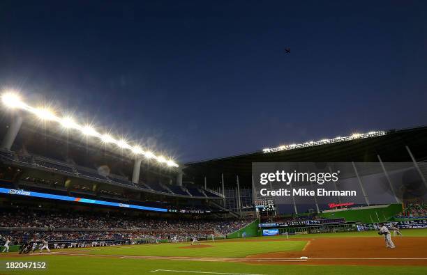 Jose Alvarez of the Detroit Tigers pitches during a game against the Miami Marlins at Marlins Park on September 27, 2013 in Miami, Florida.