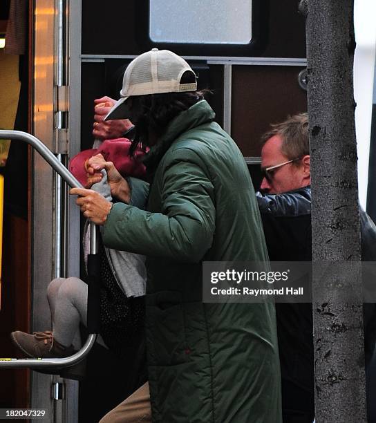 Actress Jennifer Connelly,Paul Bettany,Agnes Lark are seem on the set of "Shelter" on September 27, 2013 in New York City.