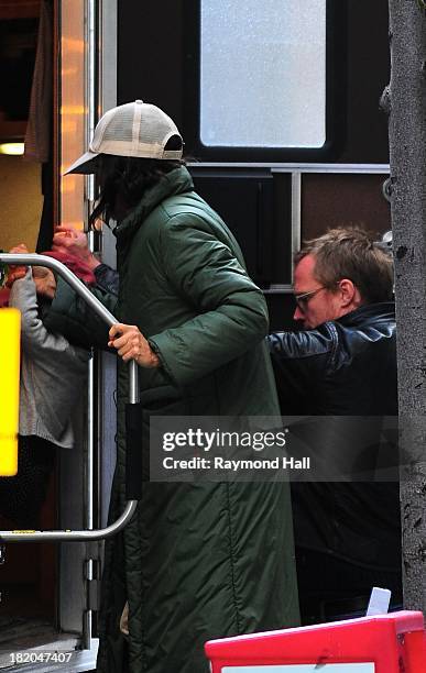 Actress Jennifer Connelly,Paul Bettany,Agnes Lark are seen on the set of "Shelter" on September 27, 2013 in New York City.