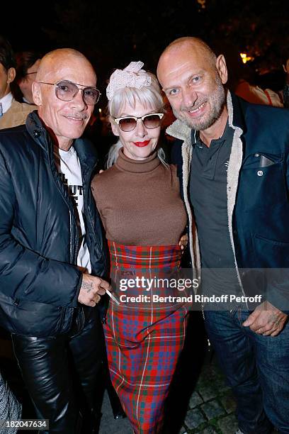 Fifi Chachnil between Photographers Pierre and Gilles attend the 'Opium' movie premiere, held at Cinema Saint Germain in Paris on September 27, 2013...