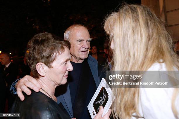 Director of the movie Arielle Dombasle with writer Milan Kundera and his wife attend the 'Opium' movie premiere, held at Cinema Saint Germain in...