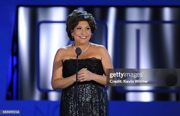 President and CEO Janet Murguia speaks during the pre-show at the 2013 NCLR ALMA Awards at Pasadena Civic Auditorium on September 27, 2013 in...
