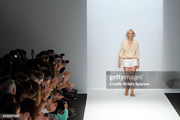 Vanessa Bruno acknowledges the audience during the Vanessa Bruno show as part of Paris Fashion Week Womenswear Spring/Summer 2014 on September 27,...