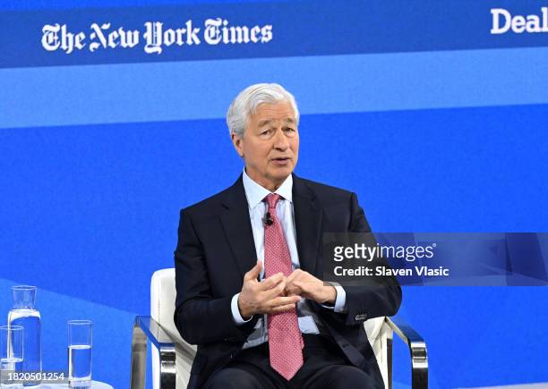 Jamie Dimon speaks onstage during The New York Times Dealbook Summit 2023 at Jazz at Lincoln Center on November 29, 2023 in New York City.