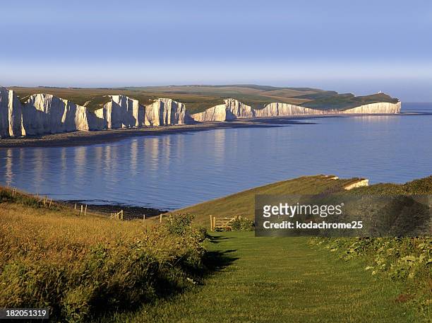 a grassy coastline surrounding the water on three sides - sussex bildbanksfoton och bilder