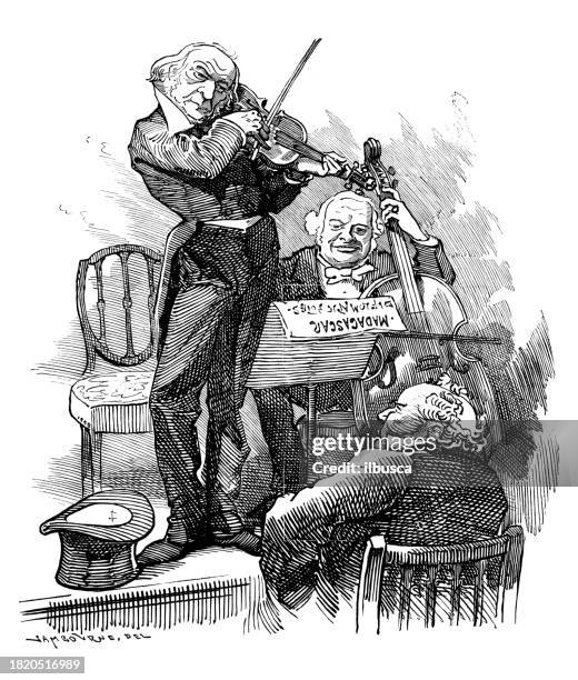 british satire caricature comic cartoon illustration - cello player stock illustrations