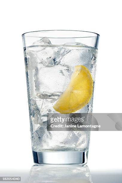 vaso de agua - lemon slices fotografías e imágenes de stock