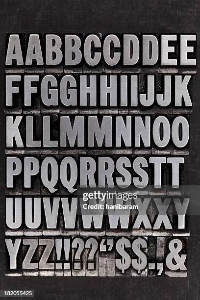metal letterpress letters arranged in a rectangle - metal bildbanksfoton och bilder