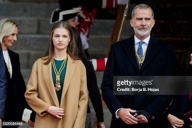 King Felipe VI of Spain and Crown Princess Leonor of Spain attend the solemn opening of the 15th legislature at the Spanish Parliamen on November 29,...
