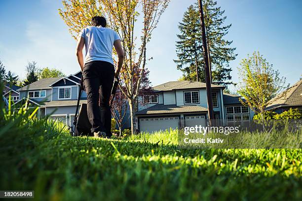mowing the lawn - mow lawn stock pictures, royalty-free photos & images
