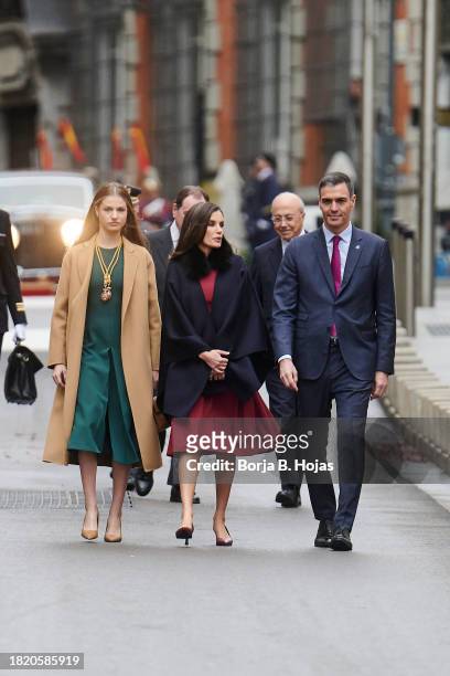 President of the Spanish Government Pedro Sanchez , Queen Letizia of Spain and Crown Princess Leonor of Spain attend the solemn opening of the 15th...
