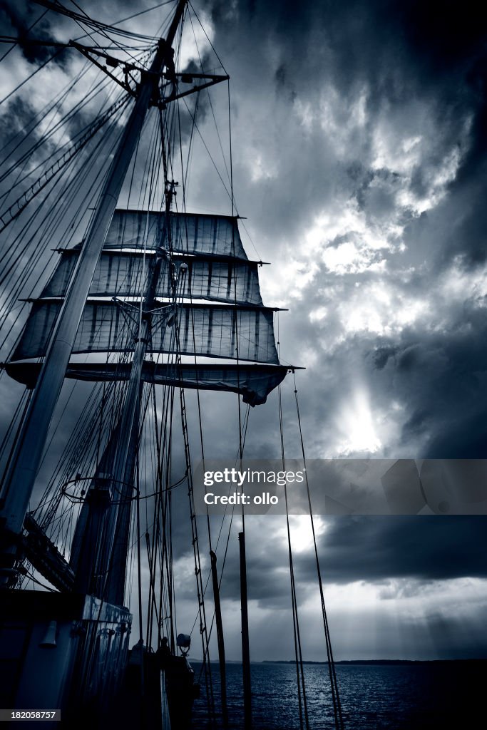 Sailing on the Baltic Sea at dusk