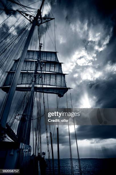 sailing on the baltic sea at dusk - tall ship stock pictures, royalty-free photos & images