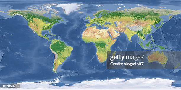 topographic mapa mundial - atlas fotografías e imágenes de stock