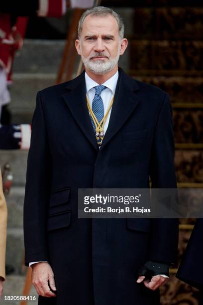 King Felipe VI of Spain attends the solemn opening of the 15th legislature at the Spanish Parliamen on November 29, 2023 in Madrid, Spain.