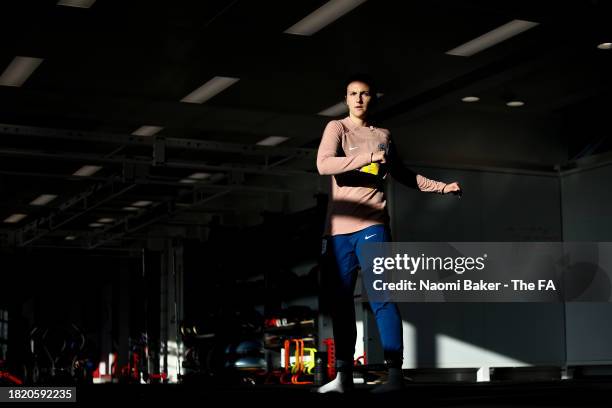 Lotte Wubben-Moy of England trains in the gym at St George's Park on November 28, 2023 in Burton upon Trent, England.