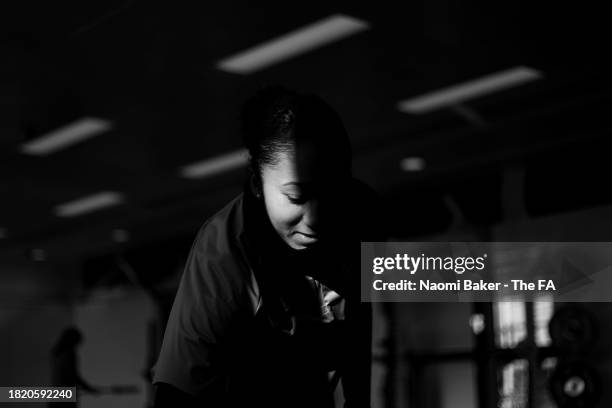Lauren James of England trains in the gym at St George's Park on November 28, 2023 in Burton upon Trent, England.