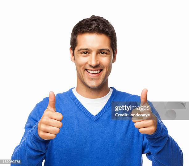 casual man gesturing thumbs up - isolated - gesturing ok stock pictures, royalty-free photos & images