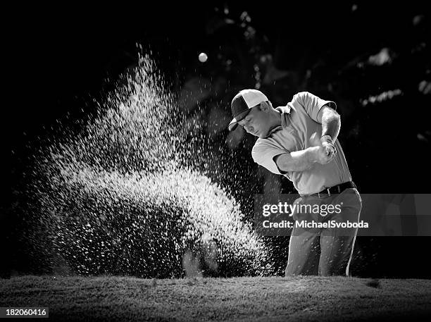 b&w sand bunker shot - golf shirt stock pictures, royalty-free photos & images