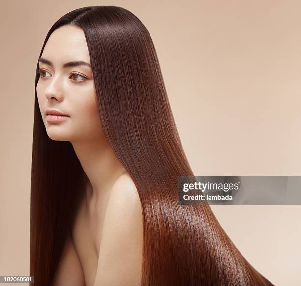 woman with perfect straight hair - shiny straight hair stock pictures, royalty-free photos & images