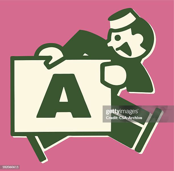 hotelpage mit schild - hotelpage stock-grafiken, -clipart, -cartoons und -symbole