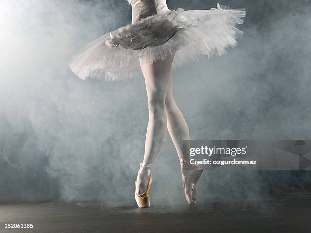 ballerina in tip on stage - ballet black and white stock pictures, royalty-free photos & images