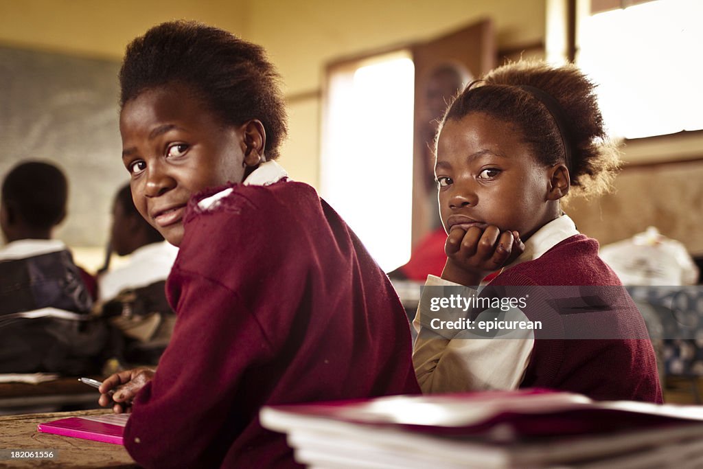 Portrait of South African girls in a rural Transkei classroom