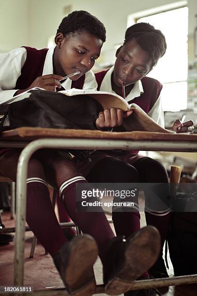 portrait of south african girls studying in a rural classroom - south african culture stock pictures, royalty-free photos & images
