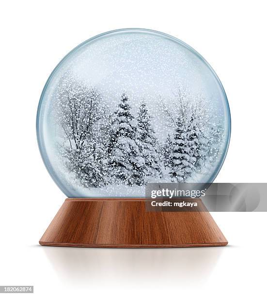 winter scene in snow globe - ball isolated stock pictures, royalty-free photos & images