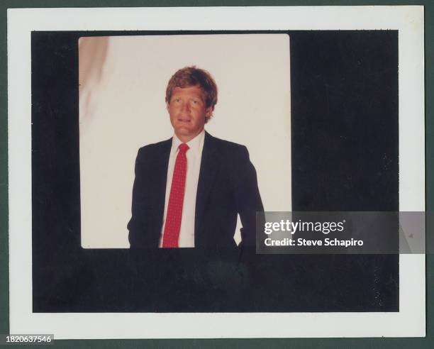 Portrait of American TV host David Letterman as poses against a white background, Los Angeles, California, mid 1980s.