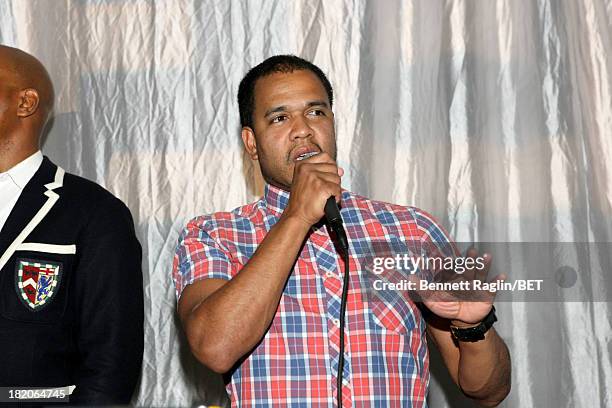 Photographer Johnny Nunez speaks at the BET Music Matters "Press Play" event Powered by Monster at TWELVE Atlantic Station on September 27, 2013 in...