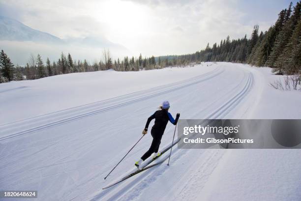 cross country ski woman - striding stock pictures, royalty-free photos & images