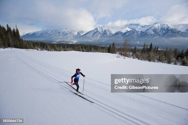 cross-country ski racer woman - striding stock pictures, royalty-free photos & images