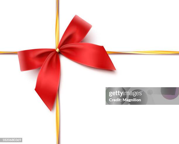 red gift bow with gold ribbons, red elegance - raffia stock illustrations