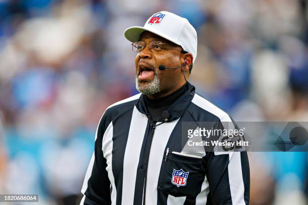 Referee Ronald Torbert during the game between the Tennessee Titans and the Carolina Panthers at Nissan Stadium on November 26, 2023 in Nashville,...