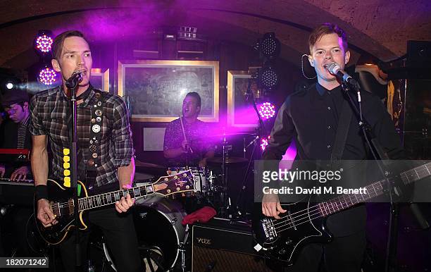 Dan Gillespie Sells and Richard Jones from The Feeling perform at the 50th Birthday Celebration of Annabel's Nightclub on September 27, 2013 in...