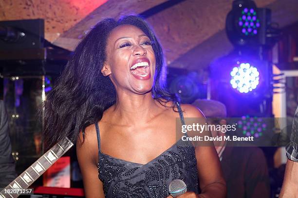 Beverley Knight sings with The Feeling during their perform at The 50th Birthday Celebration of Annabel's Nightclub on September 27, 2013 in London,...