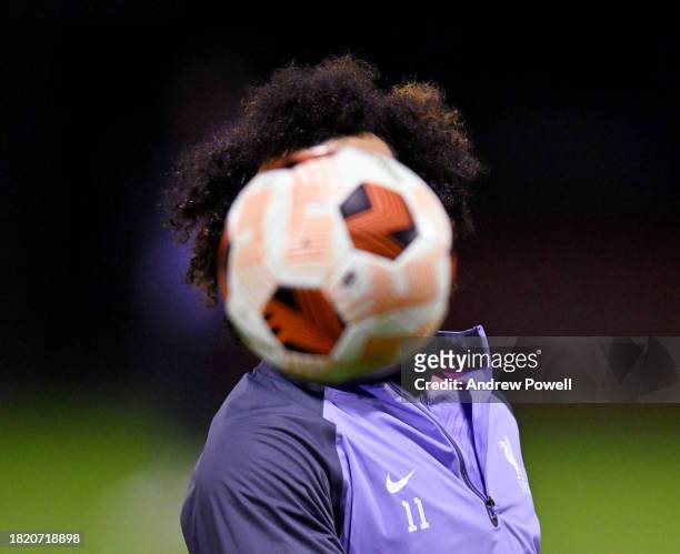Mohamed Salah of Liverpool during a training session on November 29, 2023 in Liverpool, United Kingdom.