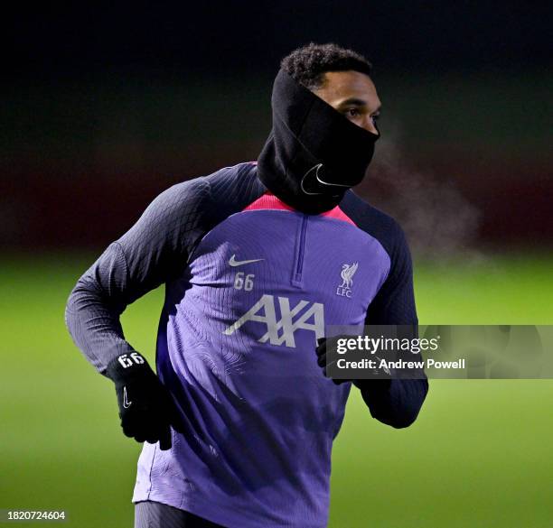 Trent Alexander-Arnold of Liverpool during a training session on November 29, 2023 in Liverpool, United Kingdom.