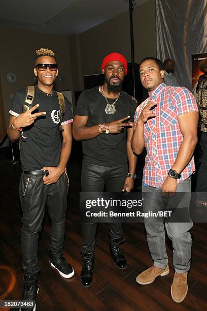 Artist Curtis Fields, musician Mali Music and photographer Johnny Nunez attend the BET Music Matters "Press Play" event Powered by Monster at TWELVE...