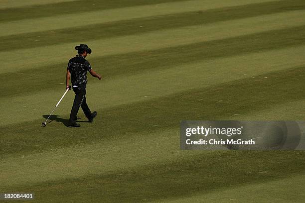 Shingo Katayama of Japan walks to the ninth green during day three of the Panasonic Japan Open at Ibaraki Golf Club on September 28, 2013 in Ibaraki,...