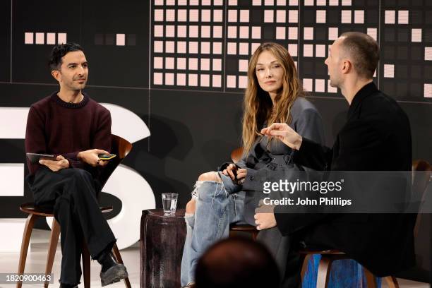 Imran Amed, Kelly Wearstler and Andres Reisinger onstage at #BoFVOICES at Soho Farmhouse on November 29, 2023 in Chipping Norton, England.