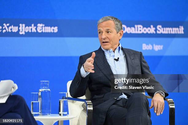 Robert Iger speaks onstage during The New York Times Dealbook Summit 2023 at Jazz at Lincoln Center on November 29, 2023 in New York City.