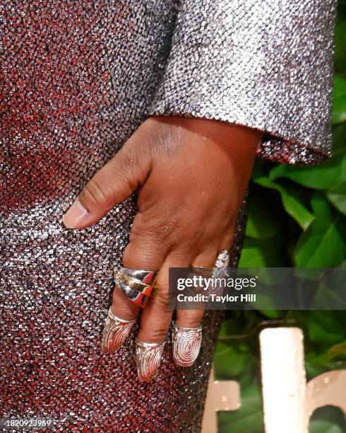 Aunjanue Ellis-Taylor, jewelry detail, attends the 2023 Gotham Awards at Cipriani Wall Street on November 27, 2023 in New York City.