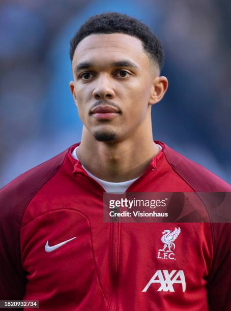 Trent Alexander-Arnold of Liverpool lines up before the Premier League match between Manchester City and Liverpool FC at Etihad Stadium on November...