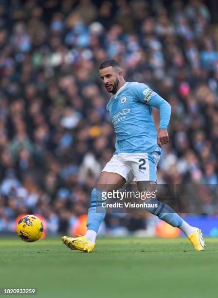 Kyle Walker of Manchester City in action during the Premier League match between Manchester City and Liverpool FC at Etihad Stadium on November 25,...