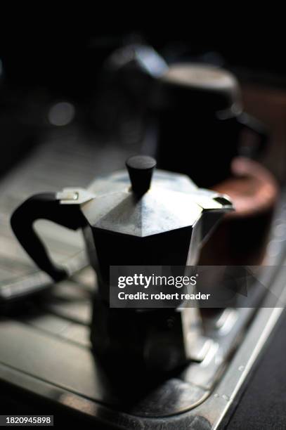 stove top coffee maker - range of coffees stock pictures, royalty-free photos & images