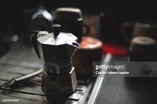 stove top coffee maker - range of coffees stock pictures, royalty-free photos & images